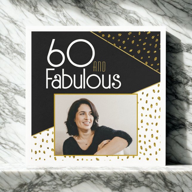 60 and Fabulous Gold Glitter Photo 60th Birthday  Napkins (Creator Uploaded)