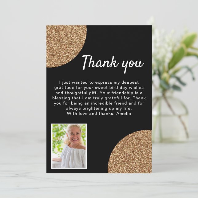 60 and Fabulous Gold Glitter Photo 60th Birthday Thank You Card (Standing Front)