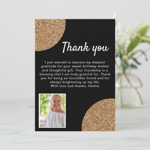 60 and Fabulous Gold Glitter Photo 60th Birthday Thank You Card