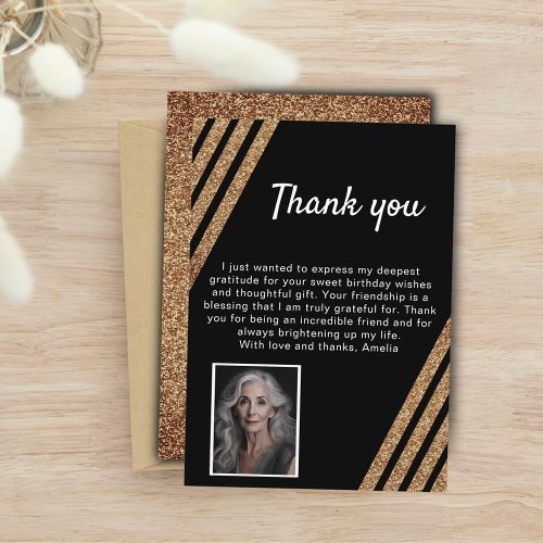 60 and Fabulous Gold Glitter Photo 60th Birthday Thank You Card