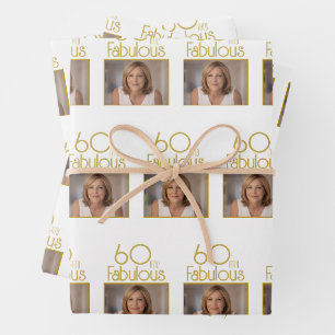 60 and Fabulous Gold Photo 60th Birthday Wrapping Paper Sheets