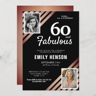 60 and Fabulous Gold Rose 2 Photo Birthday Invitation