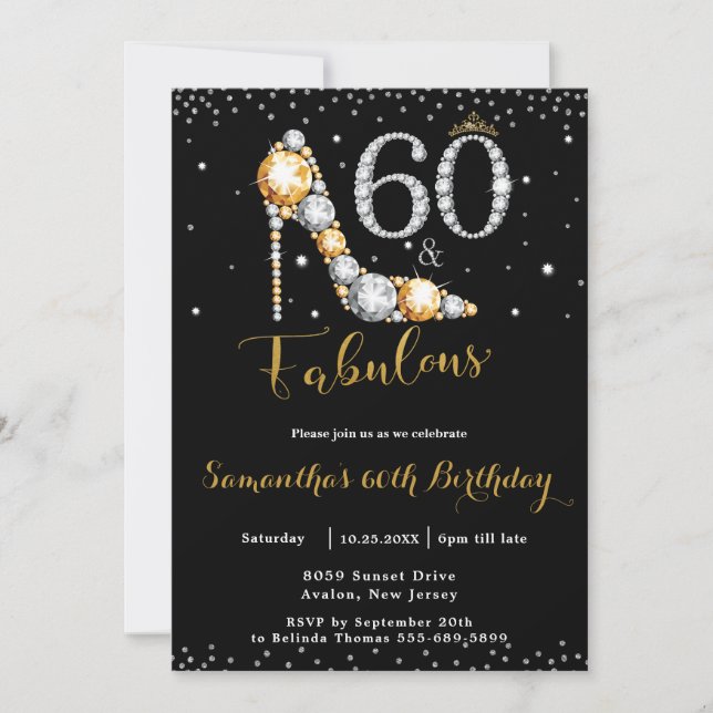 60 and Fabulous High Heel Diamonds 60th Birthday Invitation (Front)