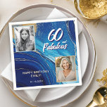 60 and Fabulous Marble Glitter 2 Photo Birthday Napkins<br><div class="desc">60 and Fabulous Gold Glitter Blue Marble Birthday Party 2 Photo Napkins. Celebrate a milestone in style with this glamorous "60 and Fabulous" birthday napkin, featuring striking gold glitter accents, elegant blue marbled background, and space for two personalized photos. Perfect for honoring a fabulous woman turning 60. Customize all text...</div>