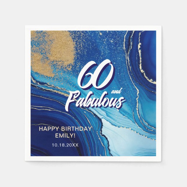 60 and Fabulous Marble Glitter Birthday Napkins (Front)