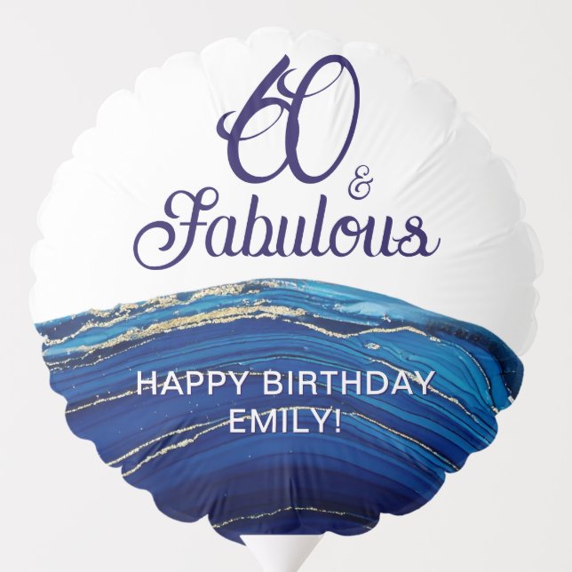 60 and Fabulous Marble Glitter Birthday Party  Balloon (Back)