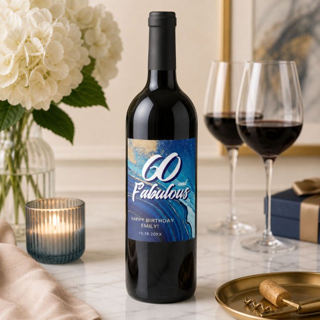 60 and Fabulous Marble Glitter Birthday Wine Label (Creator Uploaded)