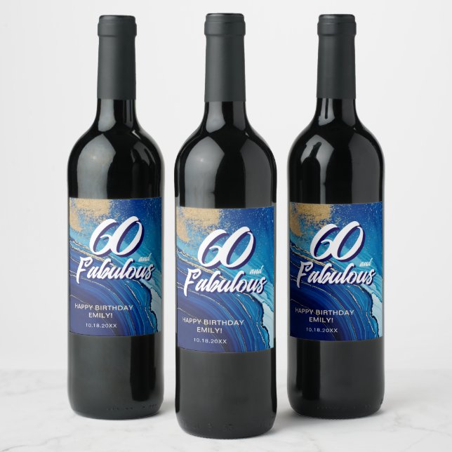 60 and Fabulous Marble Glitter Birthday Wine Label (Bottles)