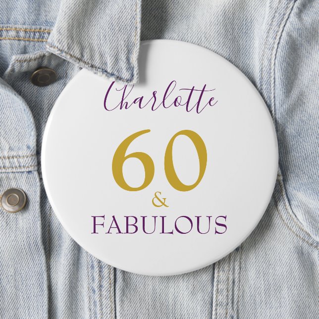 60 and Fabulous Modern 60th Birthday gold purple Button (In Situ)