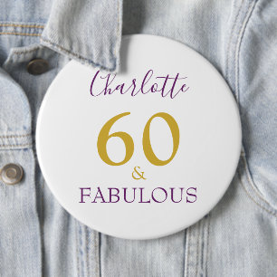60 and Fabulous Modern 60th Birthday gold purple Button
