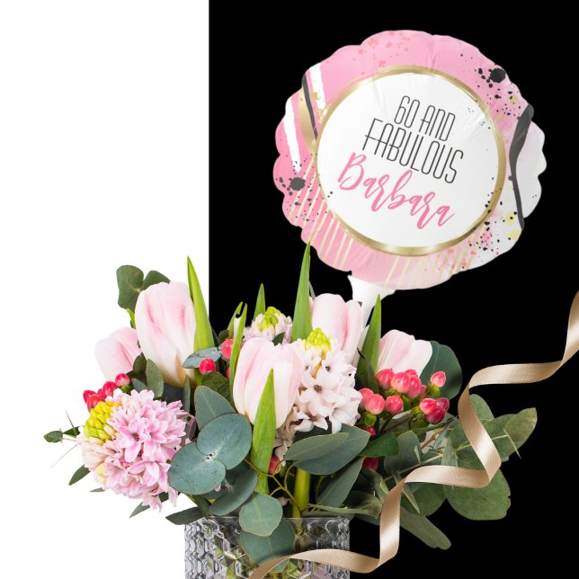 60 and Fabulous Pink Black Gold Modern Abstract Balloon (Creator Uploaded)