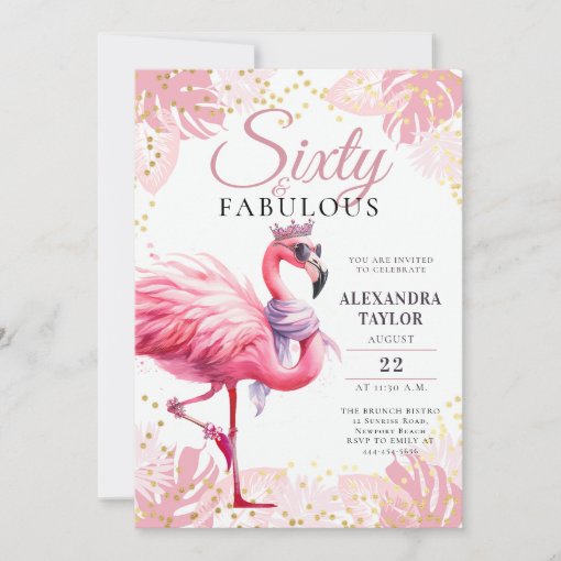 60 and Fabulous Pink Flamingo Funny 60th Birthday Invitation | Zazzle