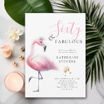 60 and Fabulous Pink Flamingo Tiara 60th Birthday Invitation<br><div class="desc">Need 60th birthday ideas for women? A brilliantly bright, funny and cute pink flamingo with bling around her ankles and a tiara and two champagne glasses, all together in a watercolor illustration, are a... fabulous way to announce a 60th birthday invitation for a... fabulous woman who is turning sixty! Fluffy...</div>