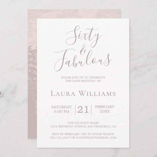 60 and Fabulous Pink White 60th Birthday Party Inv Invitation (Front/Back)