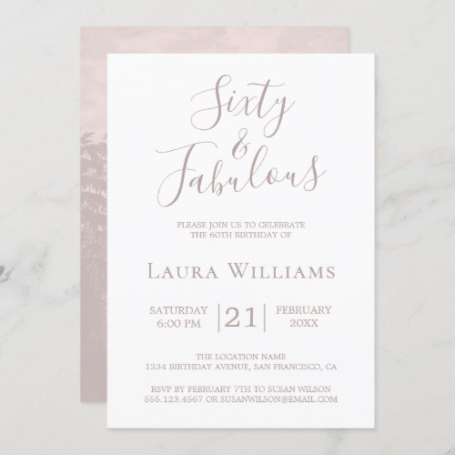 60 and Fabulous Pink White 60th Birthday Party Inv Invitation