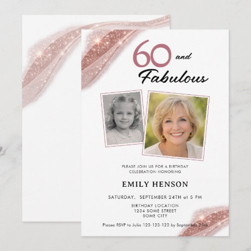 60 and Fabulous Rose Gold 2 Photo Birthday