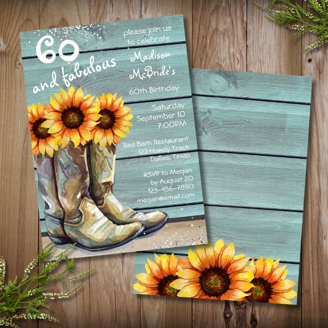 60 And Fabulous Rustic Country Western Sunflower Invitation (Creator Uploaded)
