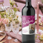 60 and Fabulous Script Photo Magenta 60th Birthday Wine Label<br><div class="desc">60 and Fabulous Script Photo Magenta 60th Birthday Wine Label. Trendy white script and white foliage with a custom photo on a chic and vivid magenta red color. Make your own 60th happy birthday wine bottle for her. Customize with the name and age and add your photo.</div>