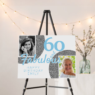 60 and Fabulous Silver Glitter 2 Photo Birthday Foam Board