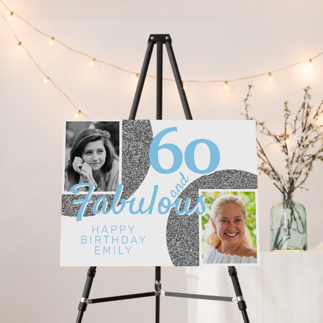 60 and Fabulous Silver Glitter 2 Photo Birthday  Foam Board (In Situ (Stand))