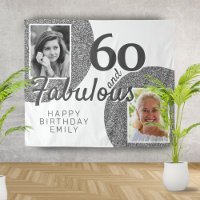 60 and Fabulous Silver Glitter 2 Photo Birthday 