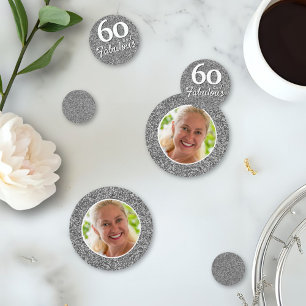 60 and Fabulous Silver Glitter Photo 60th Birthday Confetti