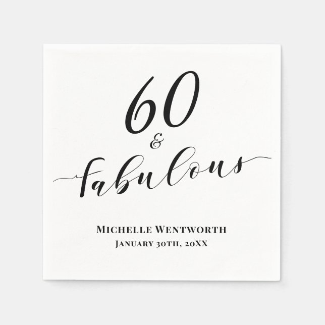 60 and Fabulous Sixtieth Birthday Elegant Script Napkins (Front)