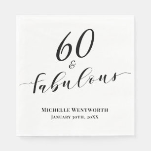 60 and Fabulous Sixtieth Birthday Elegant Script Napkins