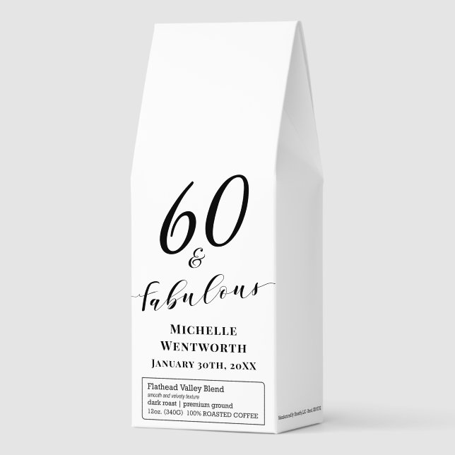 60 and Fabulous Sixtieth Birthday Elegant Script Roasted Coffee (Front)