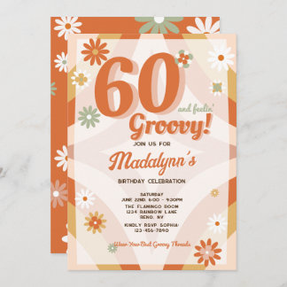 60 And Feelin Groovy Retro Birthday Invitation