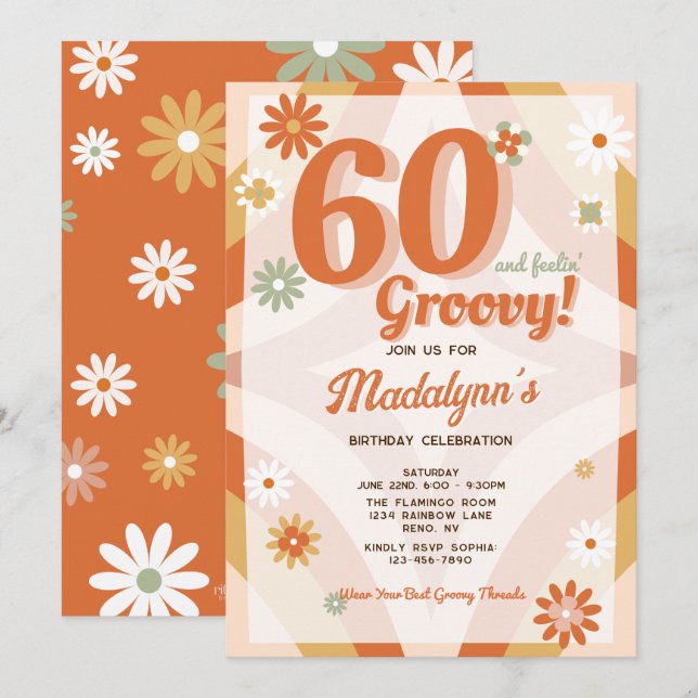 60 And Feelin Groovy Retro Birthday Invitation (Front/Back)