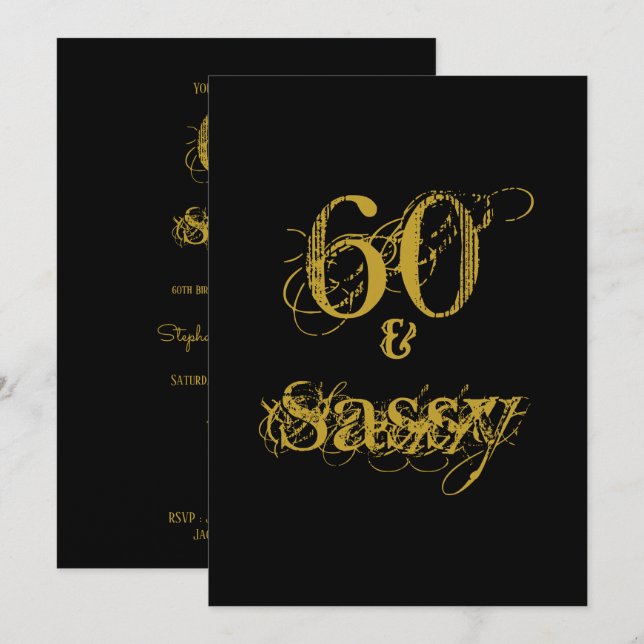 60 and Sassy 60th Birthday Party Black and Gold Invitation (Front/Back)