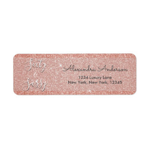 60 and Sassy Birthday Rose Gold Blush Pink Glitter Label