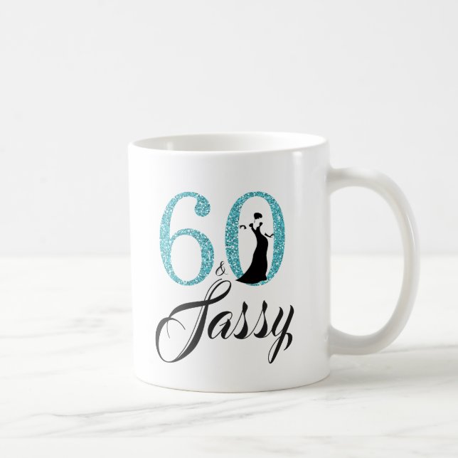 60 and Sassy Blue Glitter 60th Birthday Coffee Mug (Right)