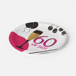 60 and Sassy Champagne Flute Paper Plates
