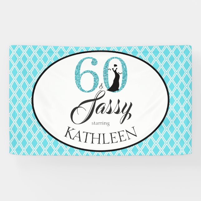 60 and Sassy Custom 60th Birthday Blue Glitter Banner (Horizontal)