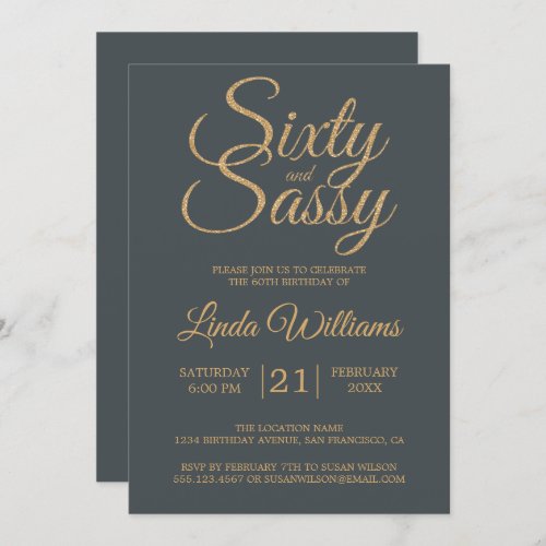 60 and Sassy Off_Black Gold 60th Birthday Party Invitation