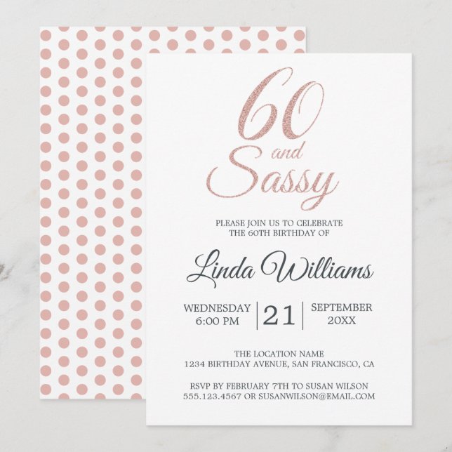 60 and Sassy Pink Glitter 60th Birthday Party Invitation (Front/Back)