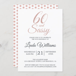 60 and Sassy Pink Glitter 60th Birthday Party Invitation