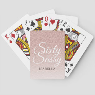 60 and Sassy Pink Glitter Ombre Name Monogram Poker Cards