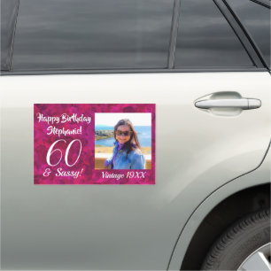60 and Sassy Pink Red Rose Birthday Photo Car Magnet