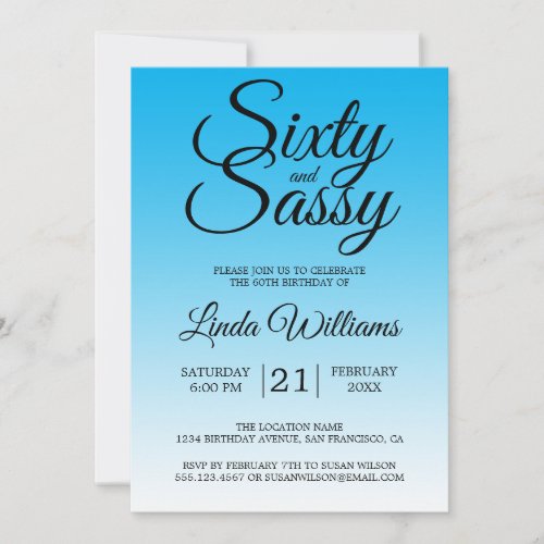 60 and Sassy Sky Blue Ombre 60th Birthday