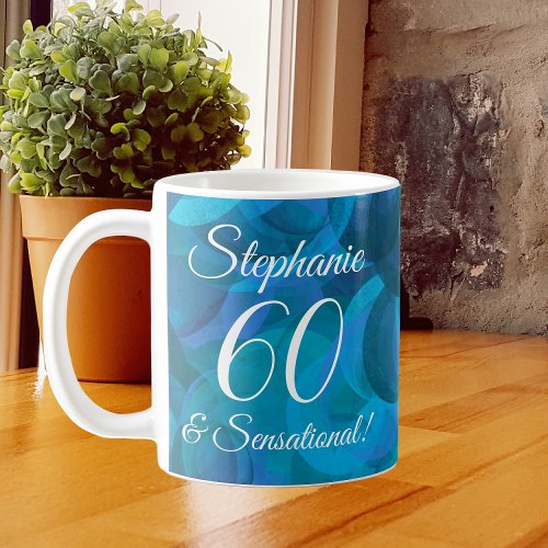 60 and Sensational Elegant Ocean Blue Birthday Coffee Mug