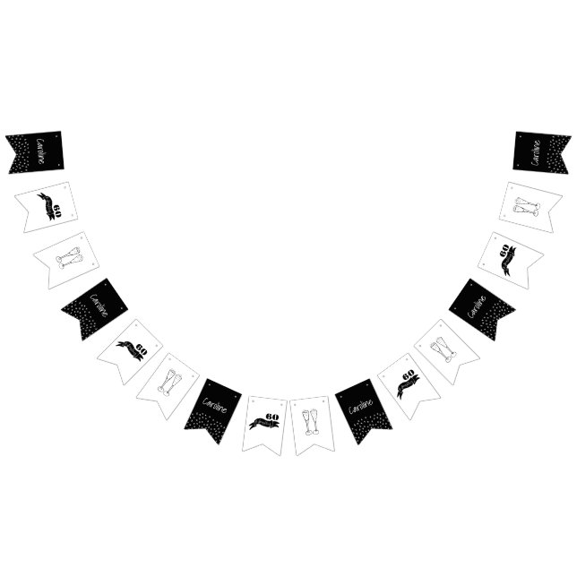 60 and Sparkling Hand Drawn Black and White Bunting Flags (All)
