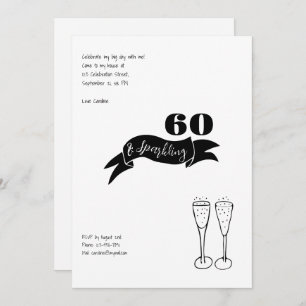 60 and Sparkling Hand Drawn Black and White Invitation