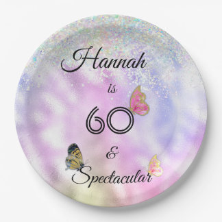 60 and Spectacular Glittery Butterflies Birthday  Paper Plates