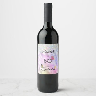 60 and Spectacular Glittery Butterflies Birthday Wine Label