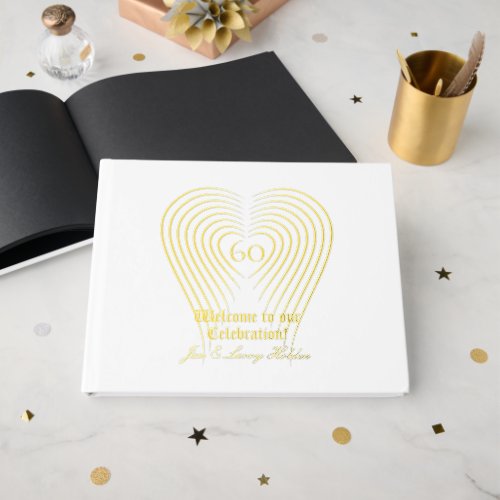  60 Anniversary White and Gold Foil Guest Book