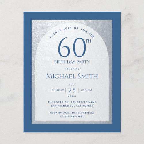 60 Birthday Budget Silver Classic Blue Invitation