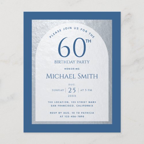 60 Birthday Budget Silver Classic Blue Invitation